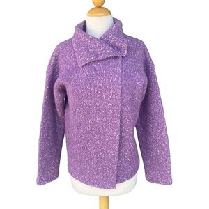 Eileen Fisher Italian Yarn Alpaca Wool Blend Chunky Knit  Sweater Jacket Plum PS